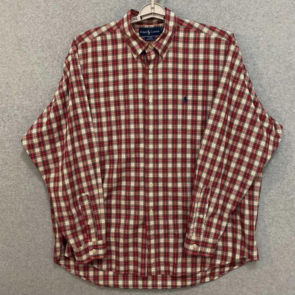 RALPH LAUREN‎ Men's XL Blake Plaid Button Down Shirt Red 100% Cotton Long Sleeve